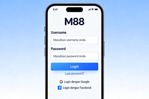Tampilan halaman login M88 di perangkat mobile smartphone