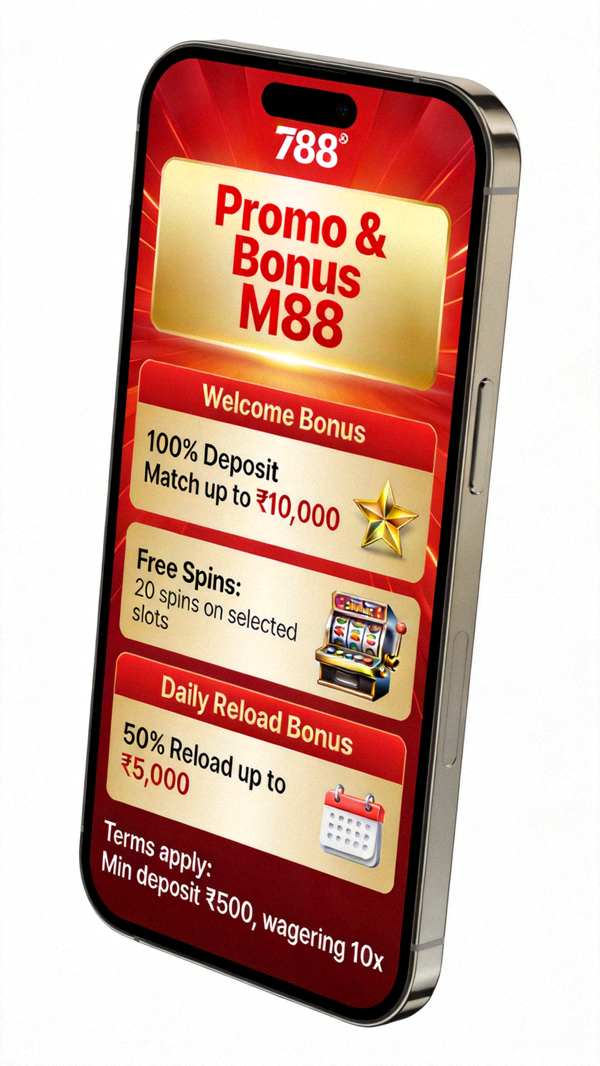 Tampilan halaman promo dan bonus M88 di smartphone dengan penjelasan yang jelas